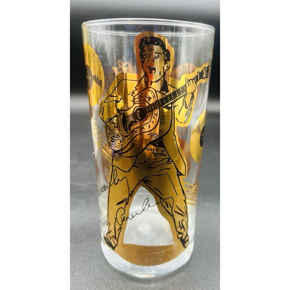 Vintage ELVIS PRESLEY Glass Gold EPE 1988 Music Records Songs